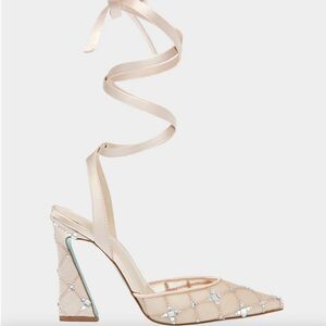 Elegant Angel Betsy Johnson Beige Lace-Up Angel Sheer Heels